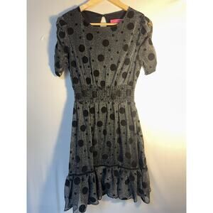 Betsey Johnson Metallic Polka Dot Dress Puff Sleeve Smocked Fit Flare 8 Y2K
